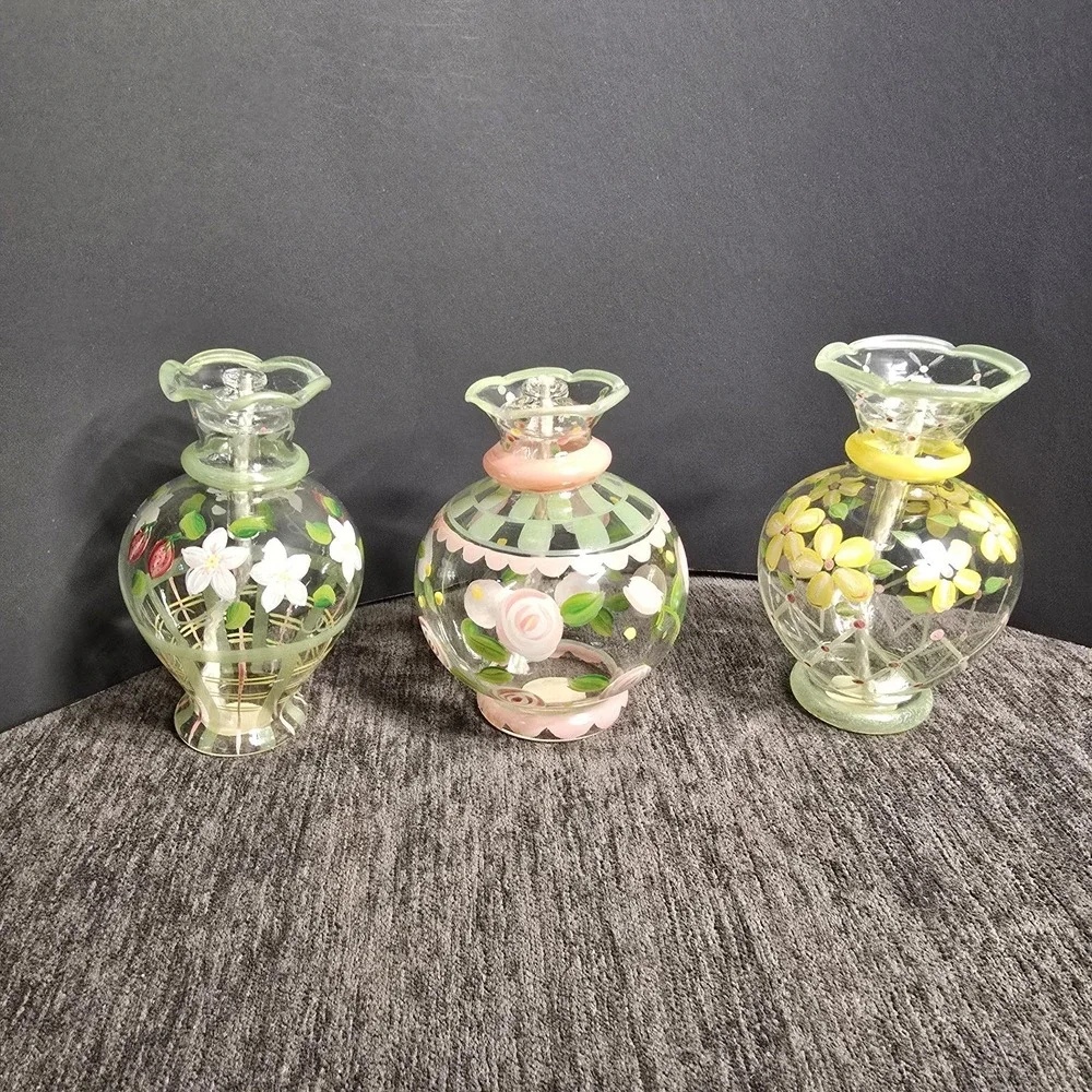 Princess House Exclusive Mini Crystal Vase Oil Lamps Hand Painted